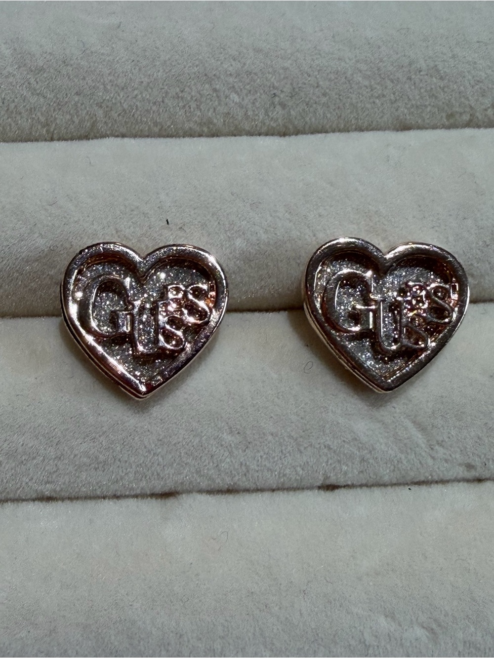 Guess Heart Logo Stud Earrings in Rose Gold Tone